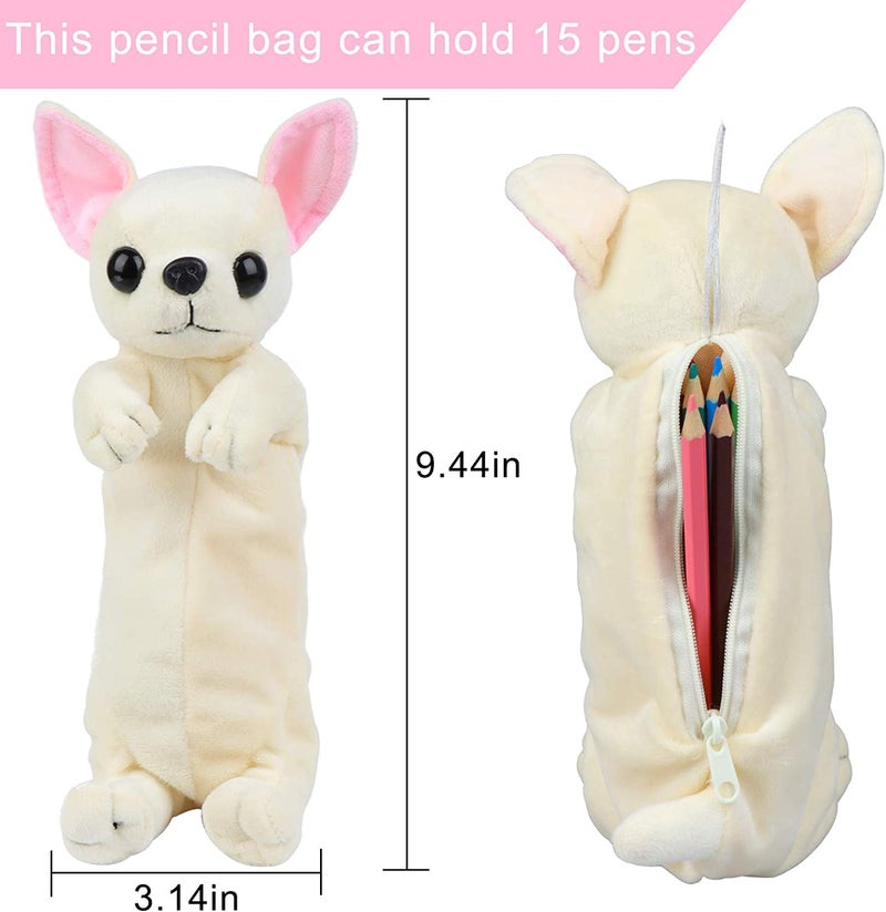Ioffersuper 4Pcs Dog Shape Pencil Pen Bags 3D Plush Pencil Case Cute Puppy Soft Stuffed Pencil Box Multi-Function Storage Zipper Bags for School Students Kids Stationery Bags Girls Cosmetic Organizer - Image 2